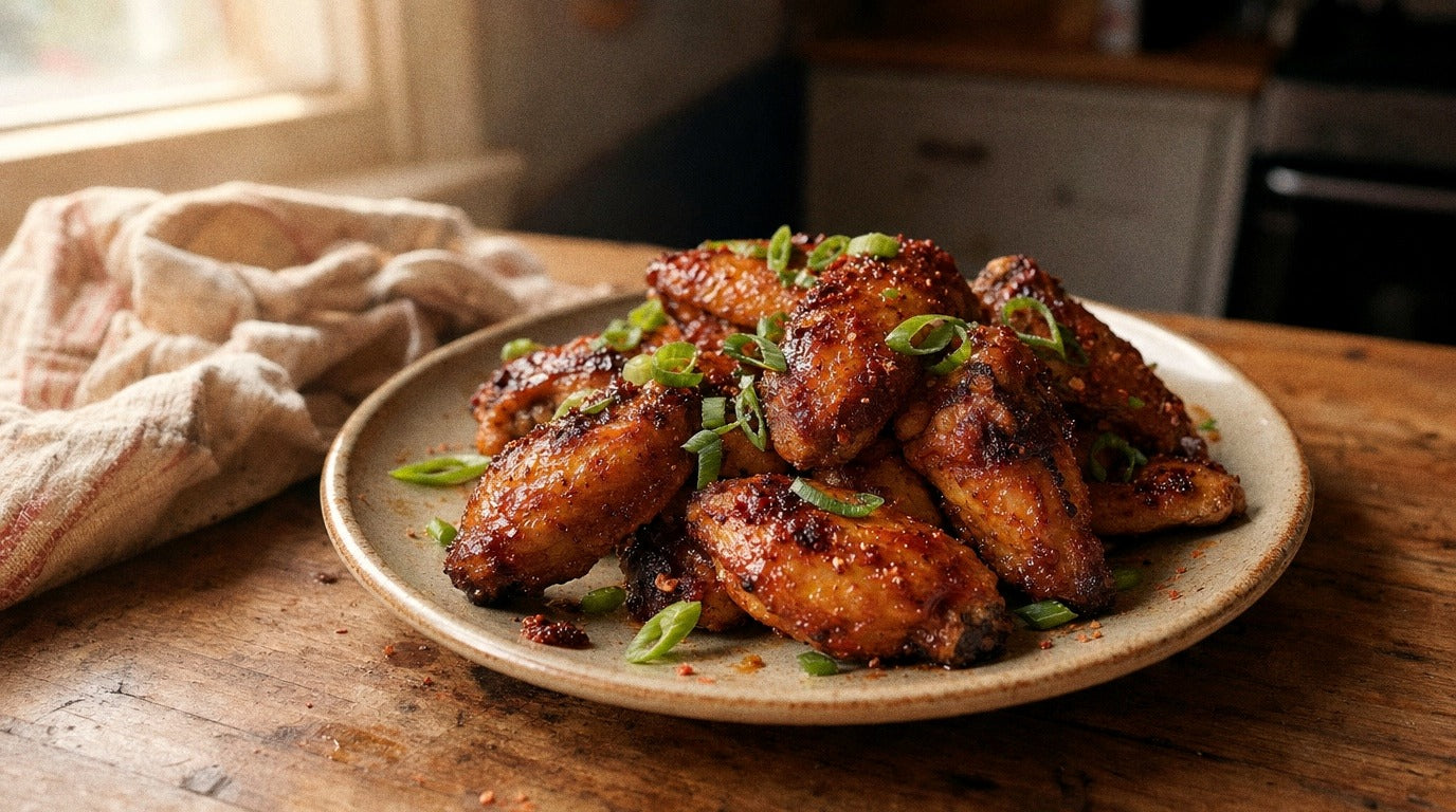 Glazed chilli salt chicken wings with charred edges - Chooki's Chilli Chicken Salt recipe