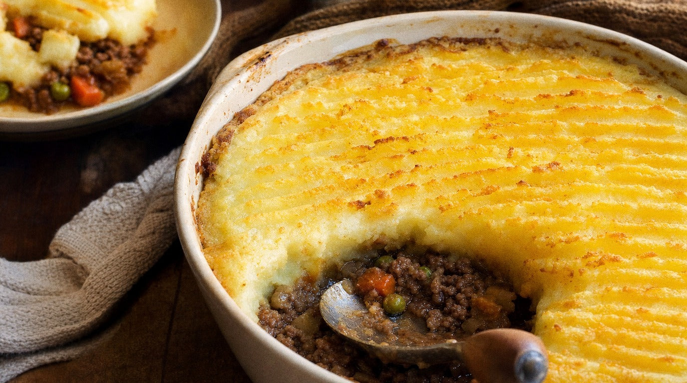 Classic cottage pie with mash seasoned with Chooki's Original Chicken Salt