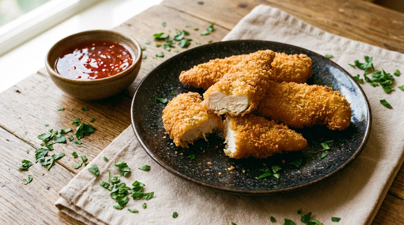 Crispy chicken salt tenders with Chooki's Chilli Chicken Salt and sweet chilli dip