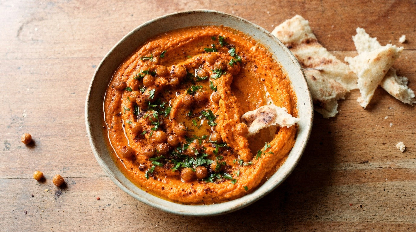 Roast carrot dip with crunchy chickpeas and chilli salt - Chooki's Chilli Chicken Salt recipe