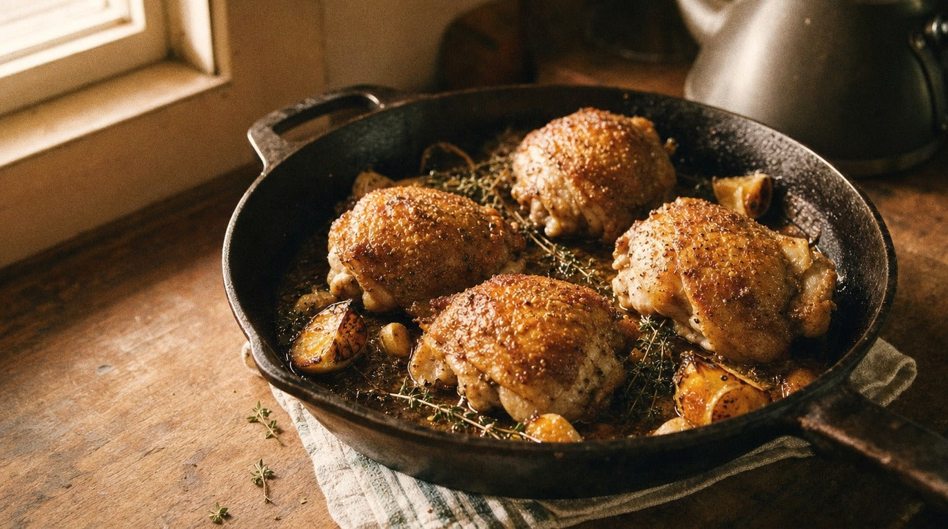 Roast chicken thighs with golden crispy skin and original chicken salt - Chooki's Original Chicken Salt recipe