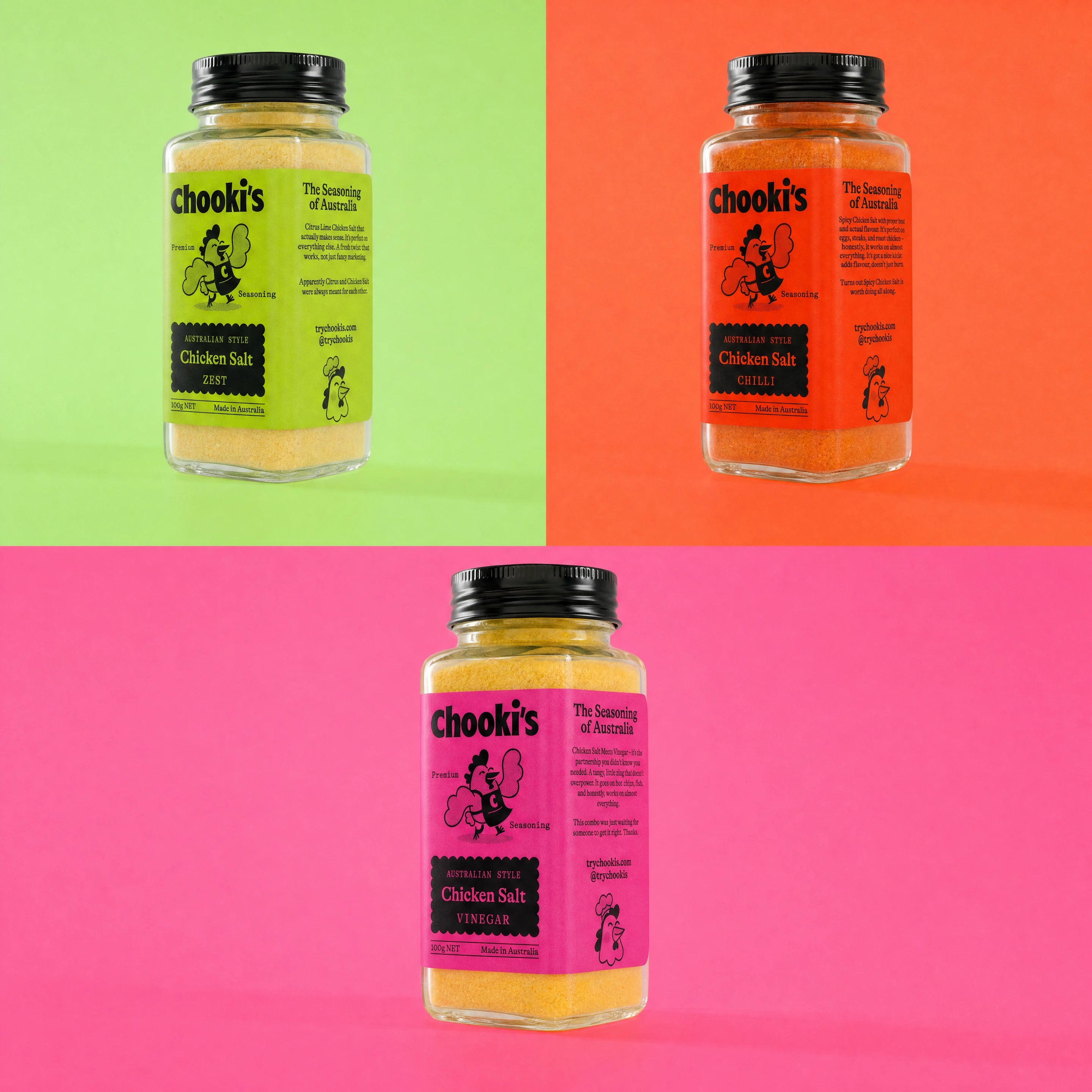 Chooki's Flavoured Chicken Salt Trio - Chilli, Vinegar & Zest