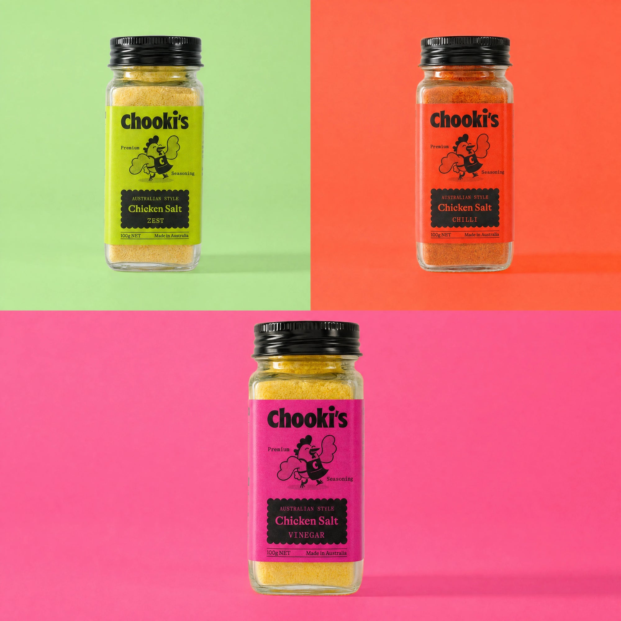 Chooki's Flavoured Chicken Salt Trio - Chilli, Vinegar & Zest