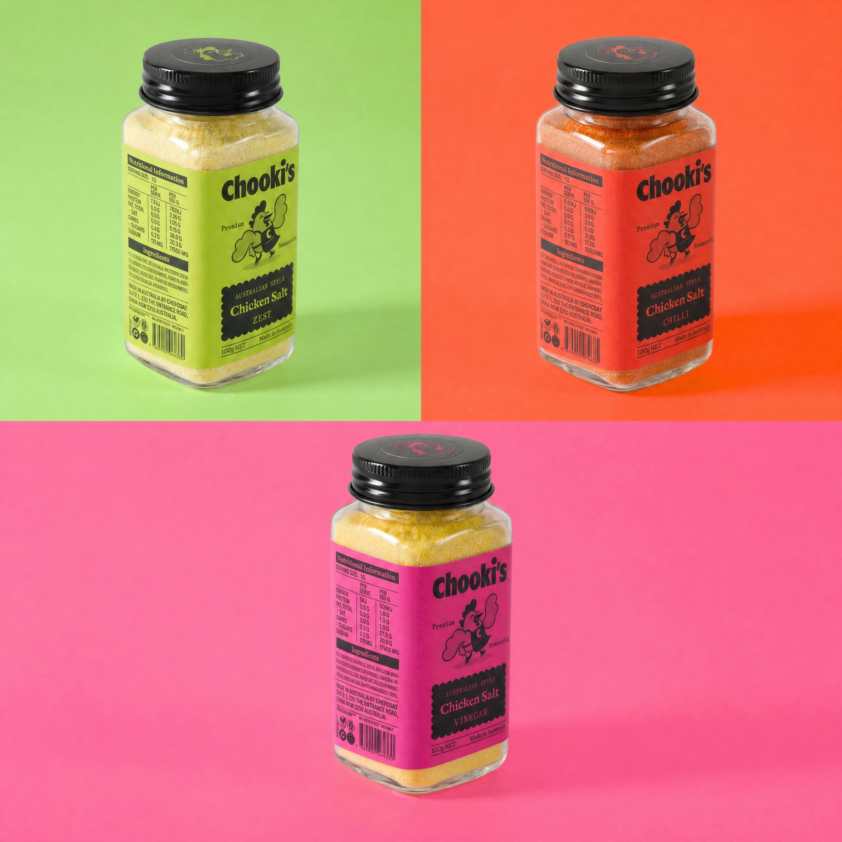 Chooki's Flavoured Chicken Salt Trio - Chilli, Vinegar & Zest