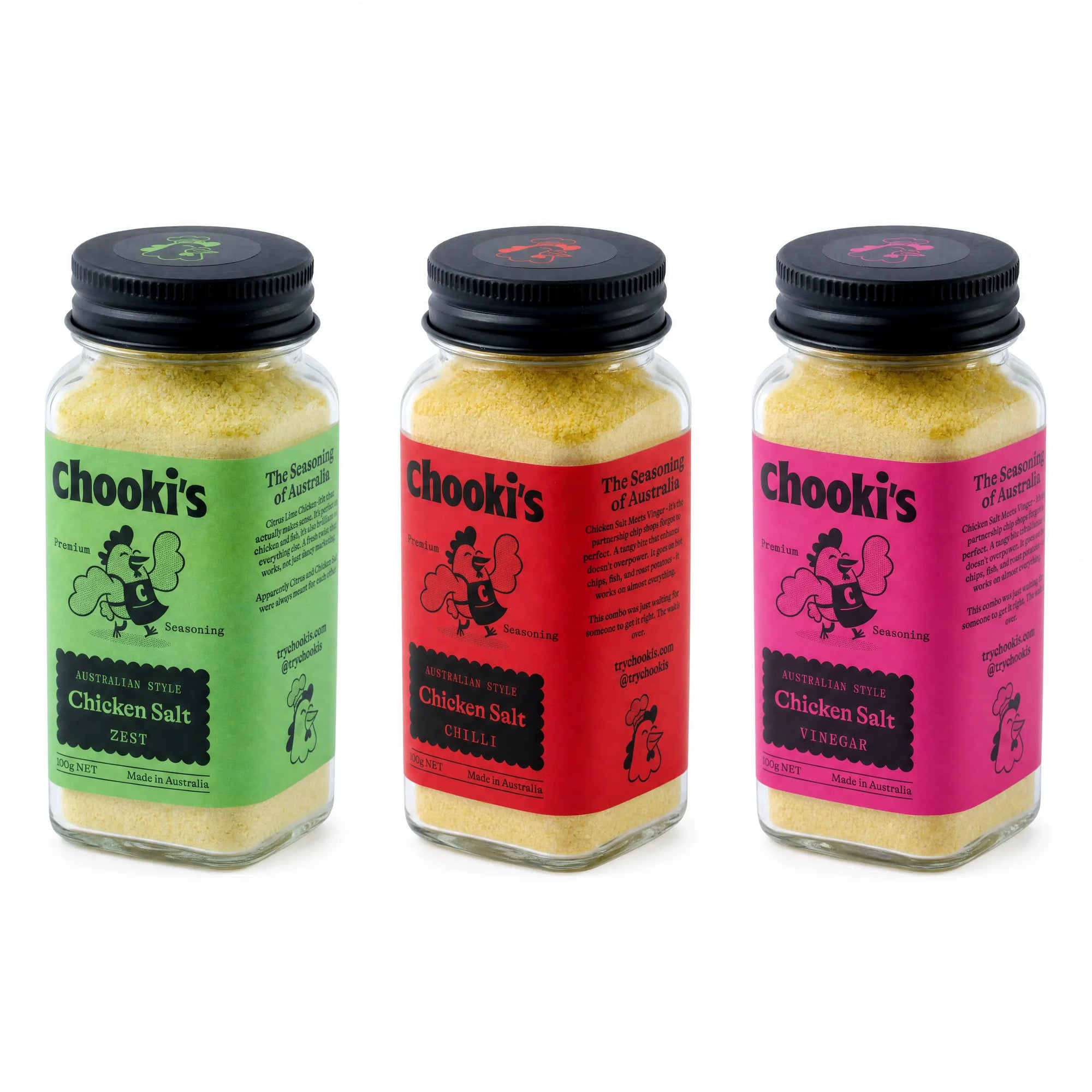 Chooki's Flavoured Chicken Salt Trio - Chilli, Vinegar & Zest